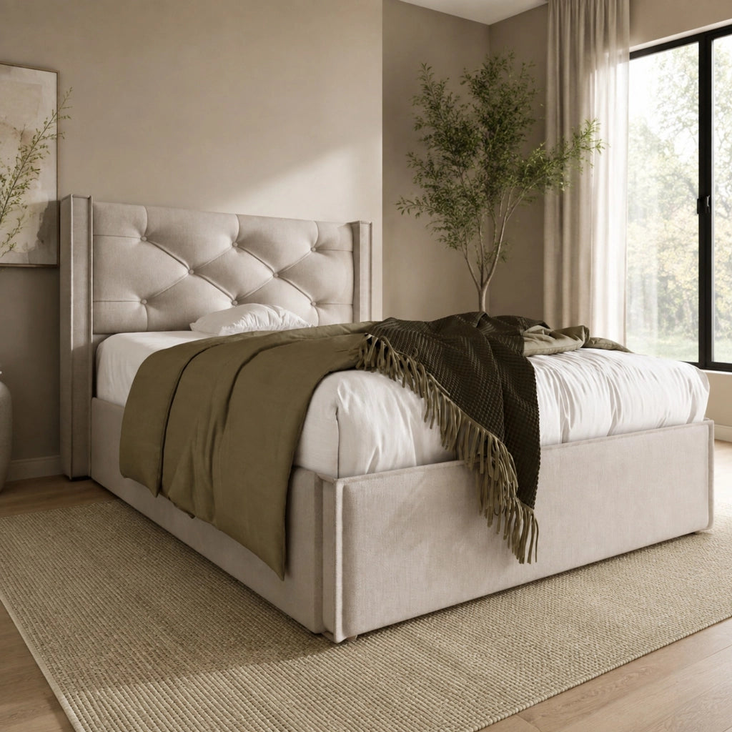 Letto singolo imbottito 90x200 cm con contenitore e testiera trapuntata