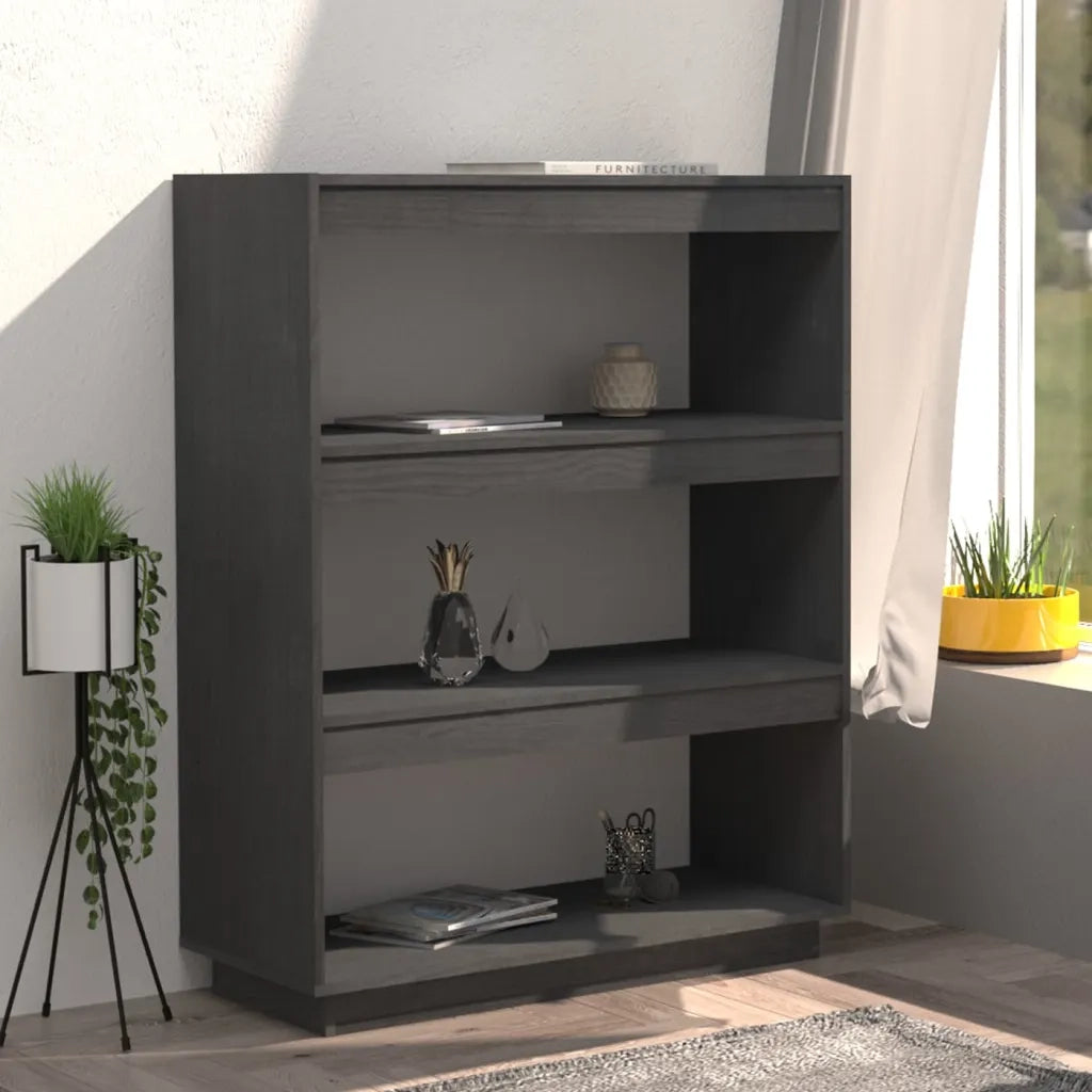 Libreria Divisorio-Scaffale per Libri-Mobile di Stoccaggio Grigio 80x35x103 cm Legno Massello di Pino