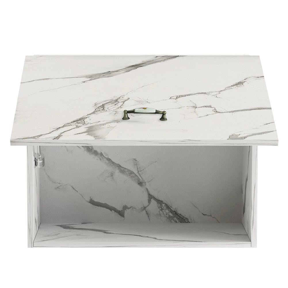 Pensile Cucina con Anta a Ribalta 60x32x49 cm in Legno Bianco Effetto Marmo