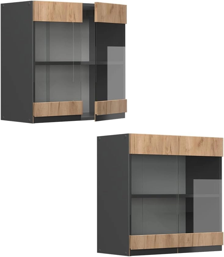 Mobile da cucina in vetro R-Line, Quercia dorata, 60 cm Forma a J, per la libera combinazione all'interno di sistemi cucina modulari