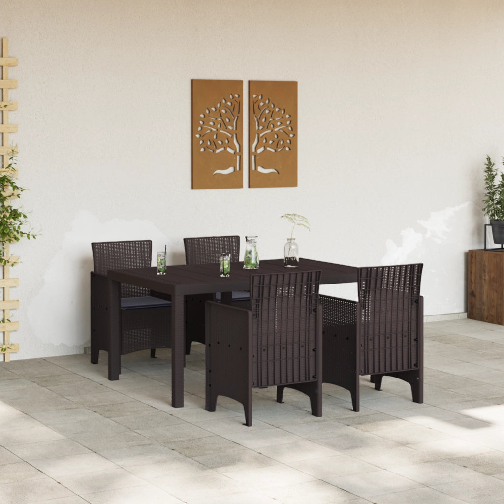 Set da Pranzo da Giardino in 5 Pezzi con Cuscini in Polyrattan Marrone