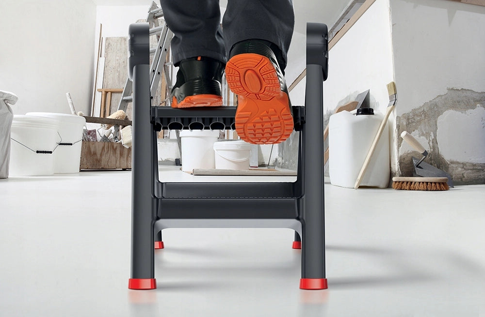 KADAX Sgabello da cucina pieghevole con scaletta, portata 150 kg, piattaforma con gradini da 63 cm