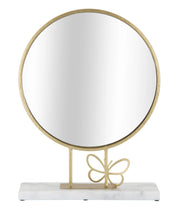 Specchio da Appoggio Butterfly 30x9x39,5 cm in Ferro e MDF e Specchio e Marmo Oro e Marmo