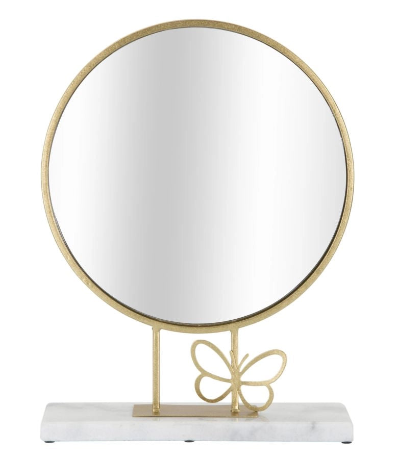 Specchio da Appoggio Butterfly 30x9x39,5 cm in Ferro e MDF e Specchio e Marmo Oro e Marmo
