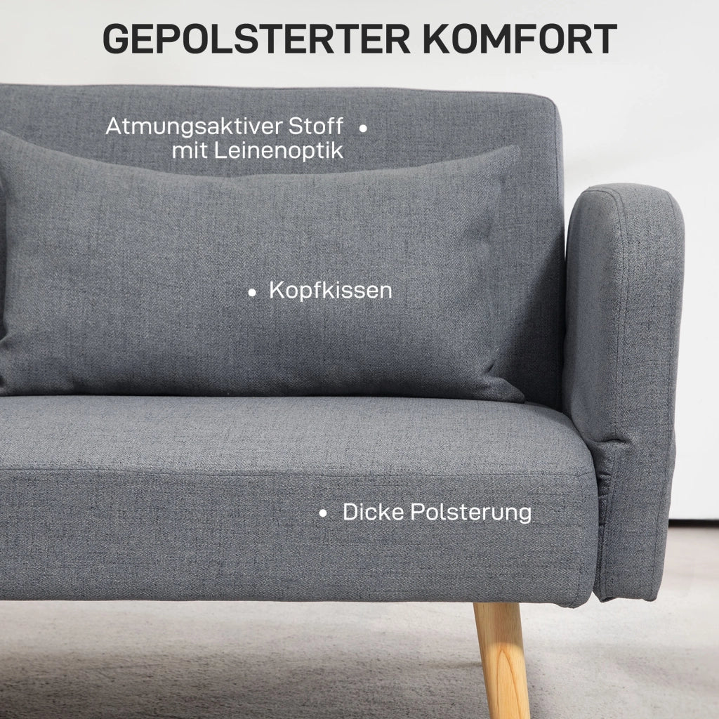 Divano letto 3 posti grigio con schienale regolabile 170 cm