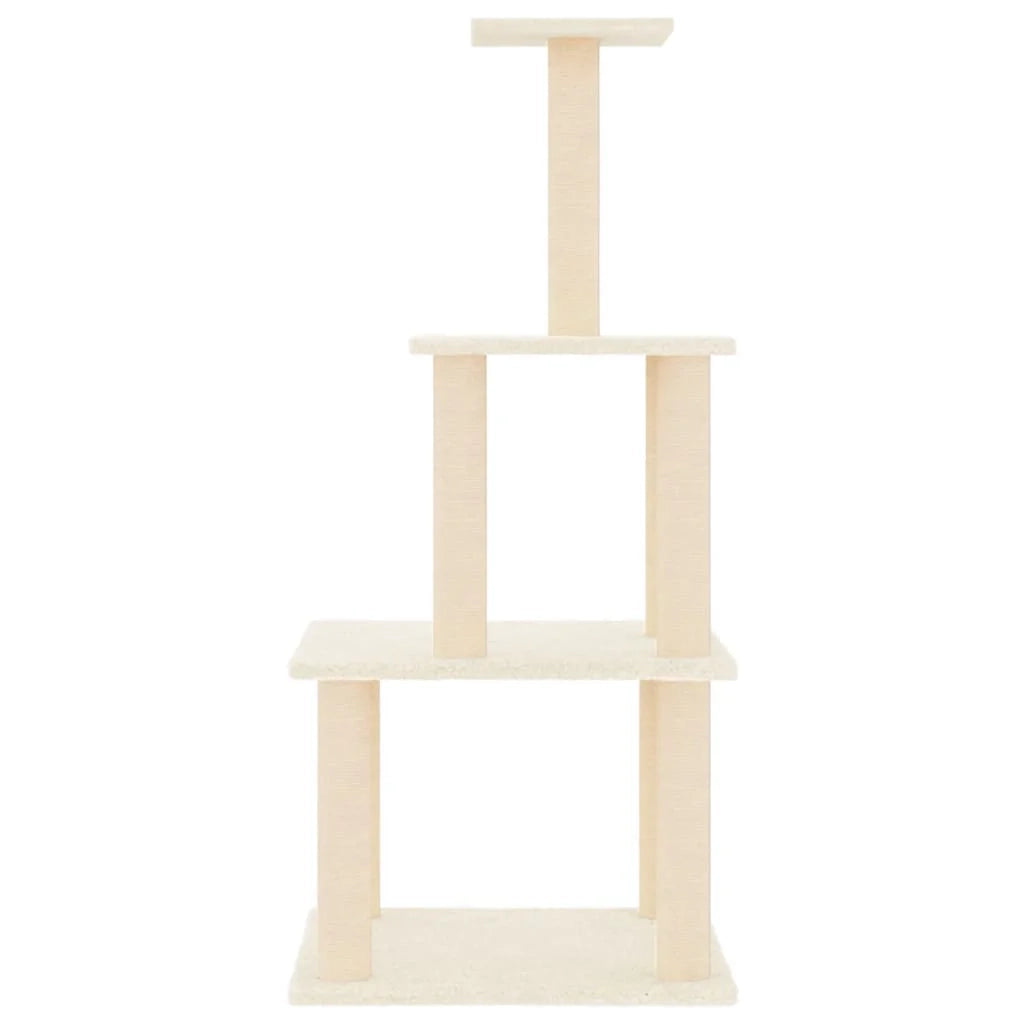 Tiragraffi per gatti Mobili per arrampicata su torre Tiragraffi piattaforma da arrampicata con tiragraffi in sisal 111 cm crema 02_0022459