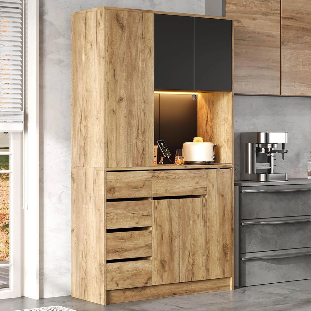 Armadio da cucina alto - Xylo - 185x105x40cm - Ripiano spezie scorrevole, illuminazione LED