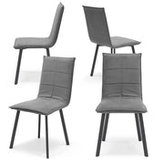 Set 4 sedie Imbottite MARILU', Base quadra in metallo, ideale per sala da pranzo, soggiorno, ufficio, sale d'attesa, tessuto trapuntato a rettangoli colore Grigio, Design moderno