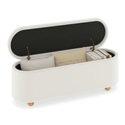 Panca contenitore ovale 139 x 40,5 x 48,5 cm seduta comoda e ampio spazio contenitivo stile moderno tessuto tinto bianco 20_0017100