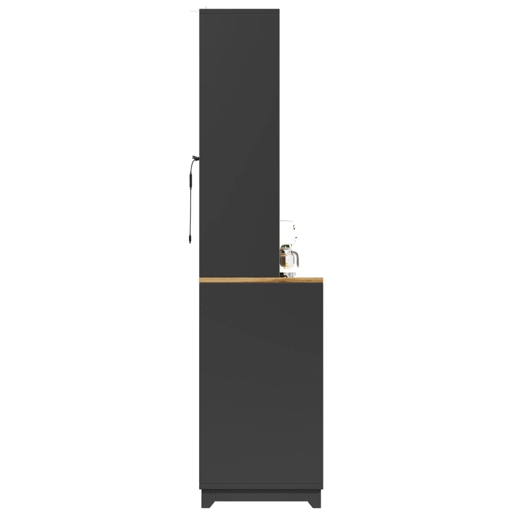 Mobile cucina 120x40x180 cm con vani multipli e illuminazione LED in MDF e metallo nero