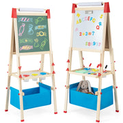 Cavalletto in legno per bambini altezza regolabile 102-126 cm con 60 accessori design moderno in blu naturale 20_0019366
