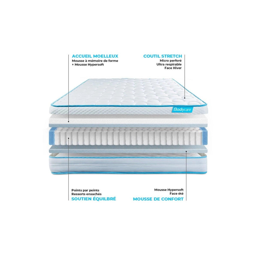 90x190 cm Materasso a molle insacchettate e memory foam - BodyZone+