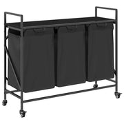 Cesto della Biancheria 3 Scomparti con Ruote Rovere Nero CFW1714317