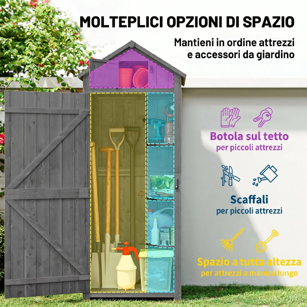 Capanno da Giardino Porta Attrezzi in Legno Impermeabile, 77x54.2x179cm - Grigio