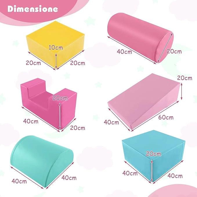 Set di 6 Blocchi per Bambini con Diverse Forme e Colori, Centro Attività Palestrina Giocattolo per Arrampicata e Strisciamento (Rosa scuro)