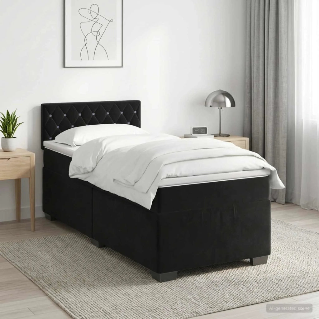 Letto box spring con materasso Nero 90 x 190 cm Velluto 3450616