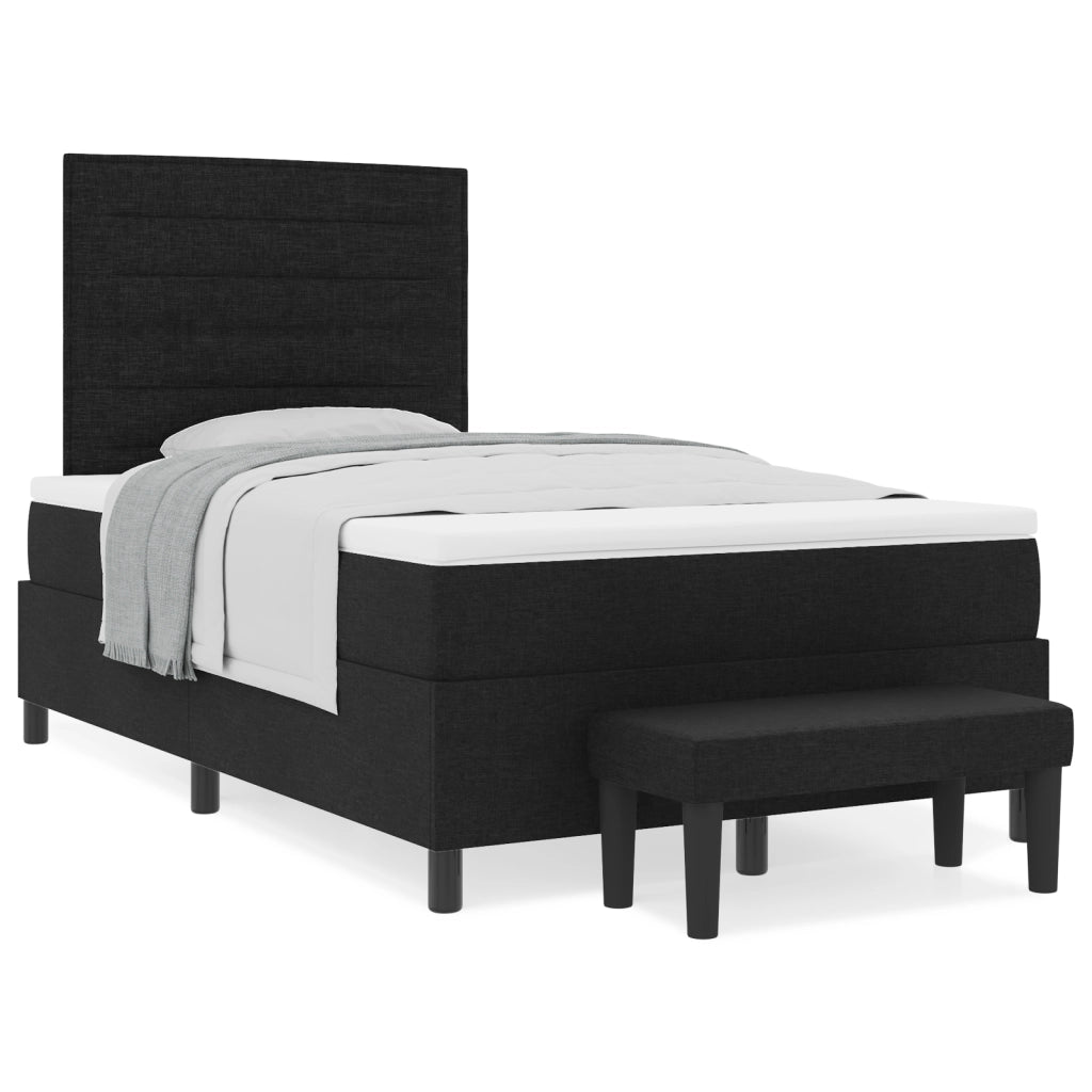 Letto Box Spring con Materasso e Panchina Nera 120x200 cm Tessuto