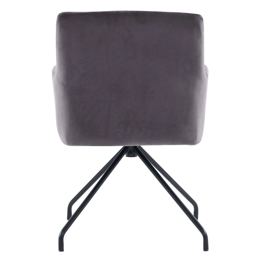 Set di 4 sedie da pranzo imbottite con braccioli in velluto grigio scuro e gambe in metallo
