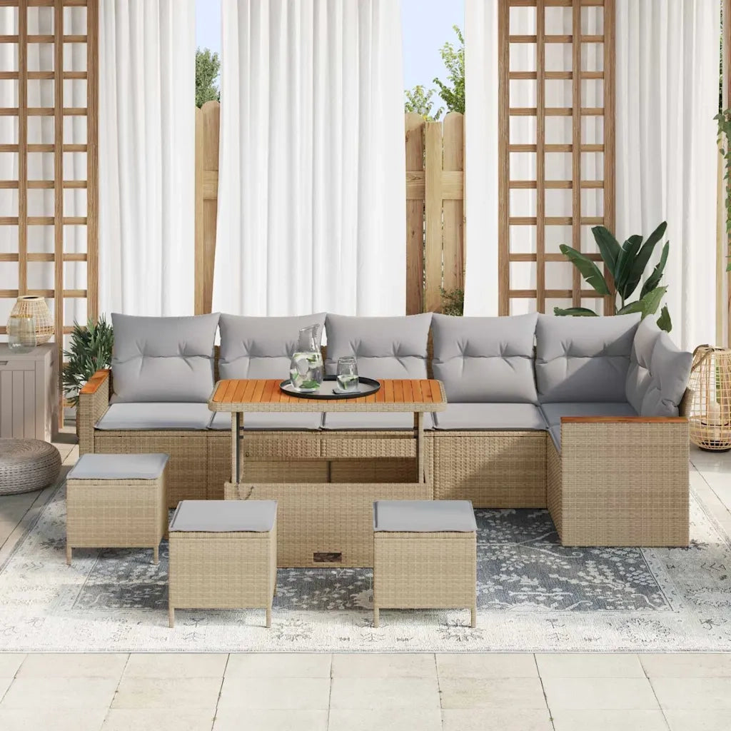 Set Divano da Giardino con cuscino 10 pcs Beige Poly Rattan 3365022