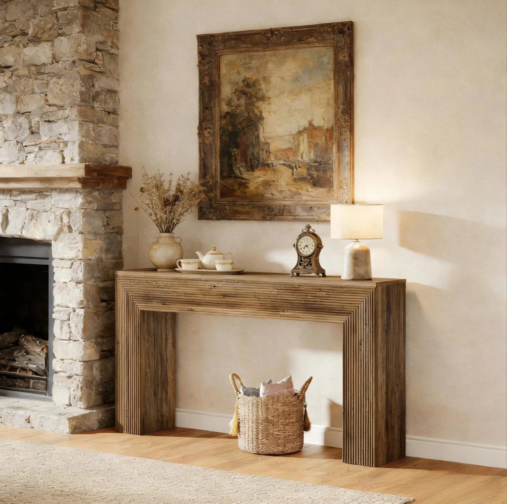 Tavolo consolle da ingresso in MDF marrone; piano da 160 x 30 cm