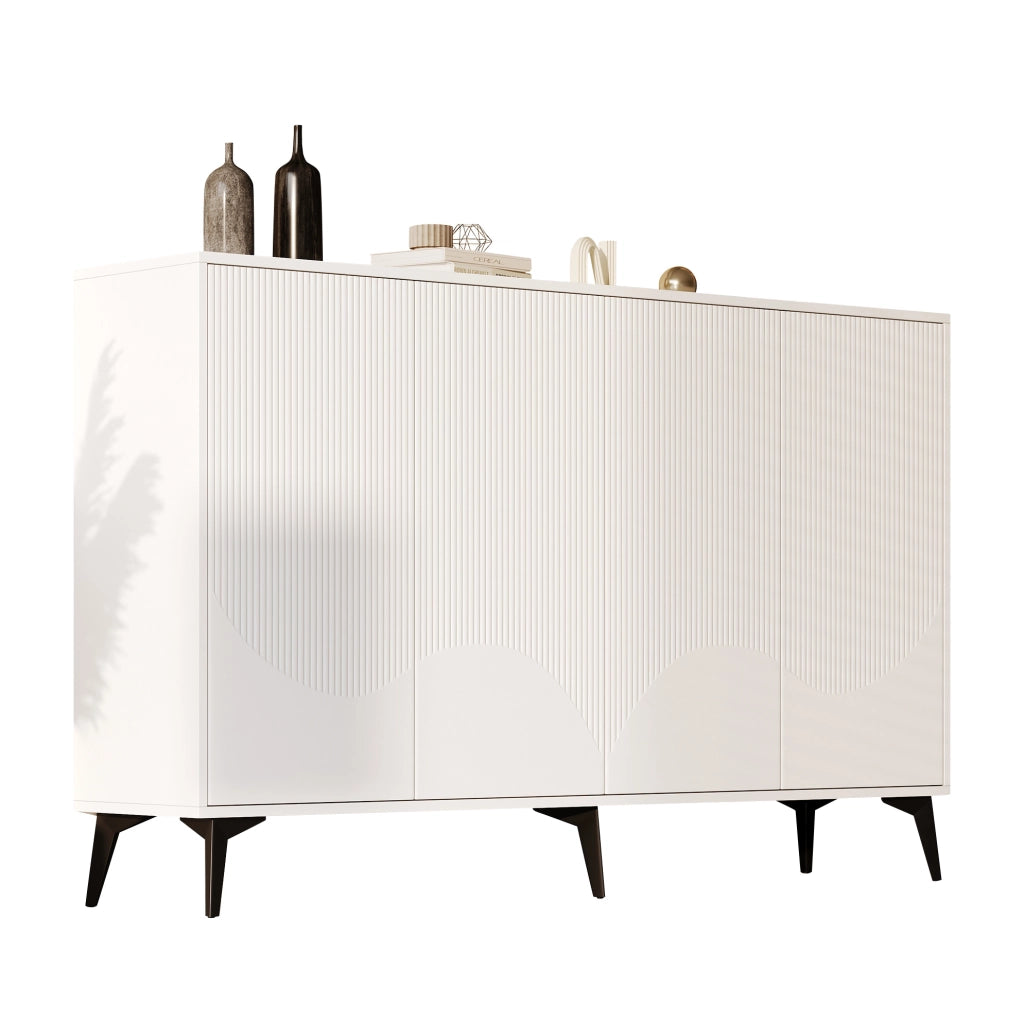 Credenza bianca 160 cm con ripiani regolabili e gambe in metallo