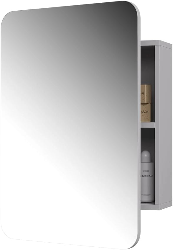 Specchio contenitore bagno Zino, Bianco, 70 x 50 cm con ripiani