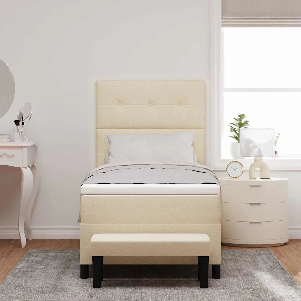 Letto a molle con materasso Crema 90 x 190 cm Tessuto