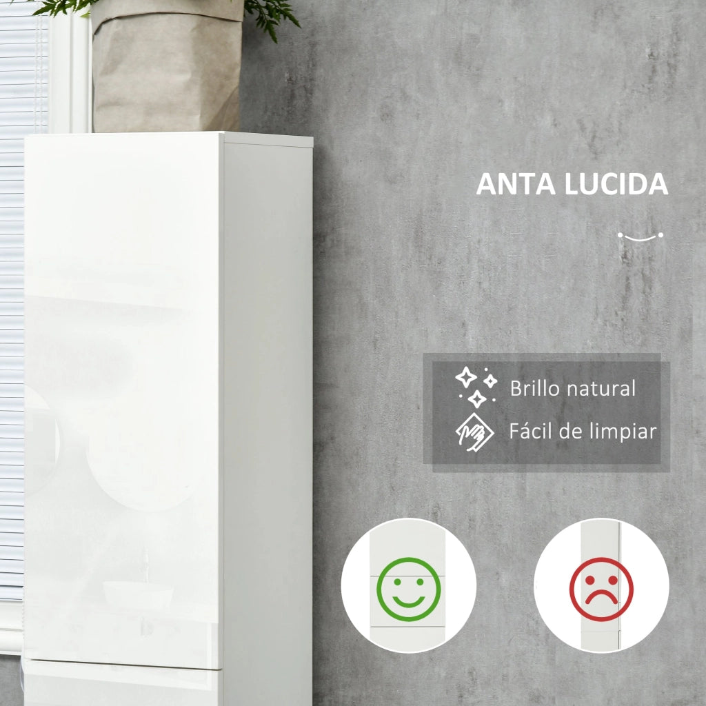 Colonna Bagno 1 Cassetto 2 Armadietti 30x28x170 cm in Legno truciolare e MDF Bianco Lucido