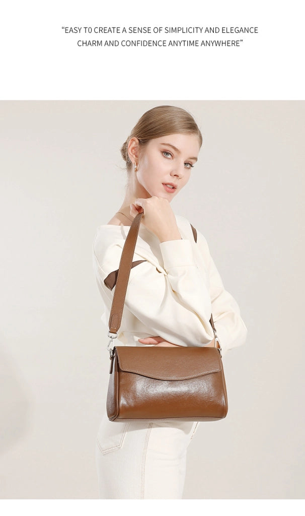Borsa a tracolla da donna in vera pelle marrone
