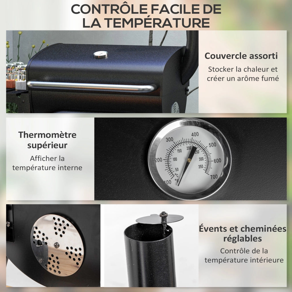 Barbecue a carbone con carrello ¨C Zephmum ¨C Griglia con ripiani, ruote e cappa
