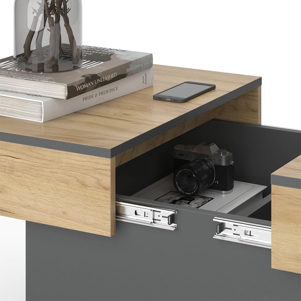 Tavolino Boto, Antracite/quercia dorata, 95 x 58 cm Estensibile, estendibile e pieghevole per un utilizzo flessibile negli ambienti domestici