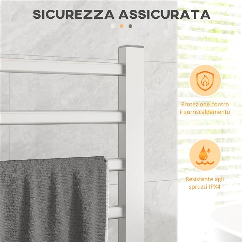 SCALDASALVIETTE ELETTRICO DA TERRA O PARETE 150W CON 8 BARRE E TIMER 2-4 ORE, 53X35X90 CM, ARGENTO