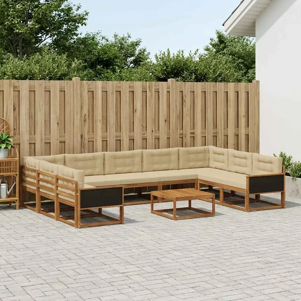 Set di divani da esterno con cuscino 10 pcs Naturale e Beige 3382896