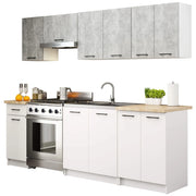 AKORD Set di Mobili da Cucina OLIWIA 240 cm Cemento 240 cm 11 ante 1 cassetto inserto frontale Bianco 240x46x203 cm