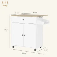 Isola per Cucina con Cassetto, Armadietto, Portaspezie e Portasciugamani, 106x42x87 cm, Bianco e Rovere