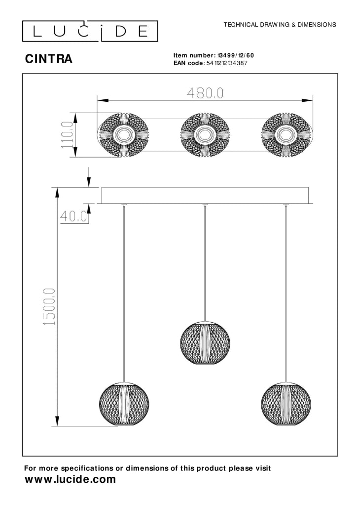 Lampada sospensione Cintra 3 sfere oro LED12,6W Lucide