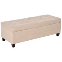 panca imbottita con spazio di stoccaggio, dettaglio di bottoni, fino a 120 kg, 125 x 49 x 41,5 cm, Beige