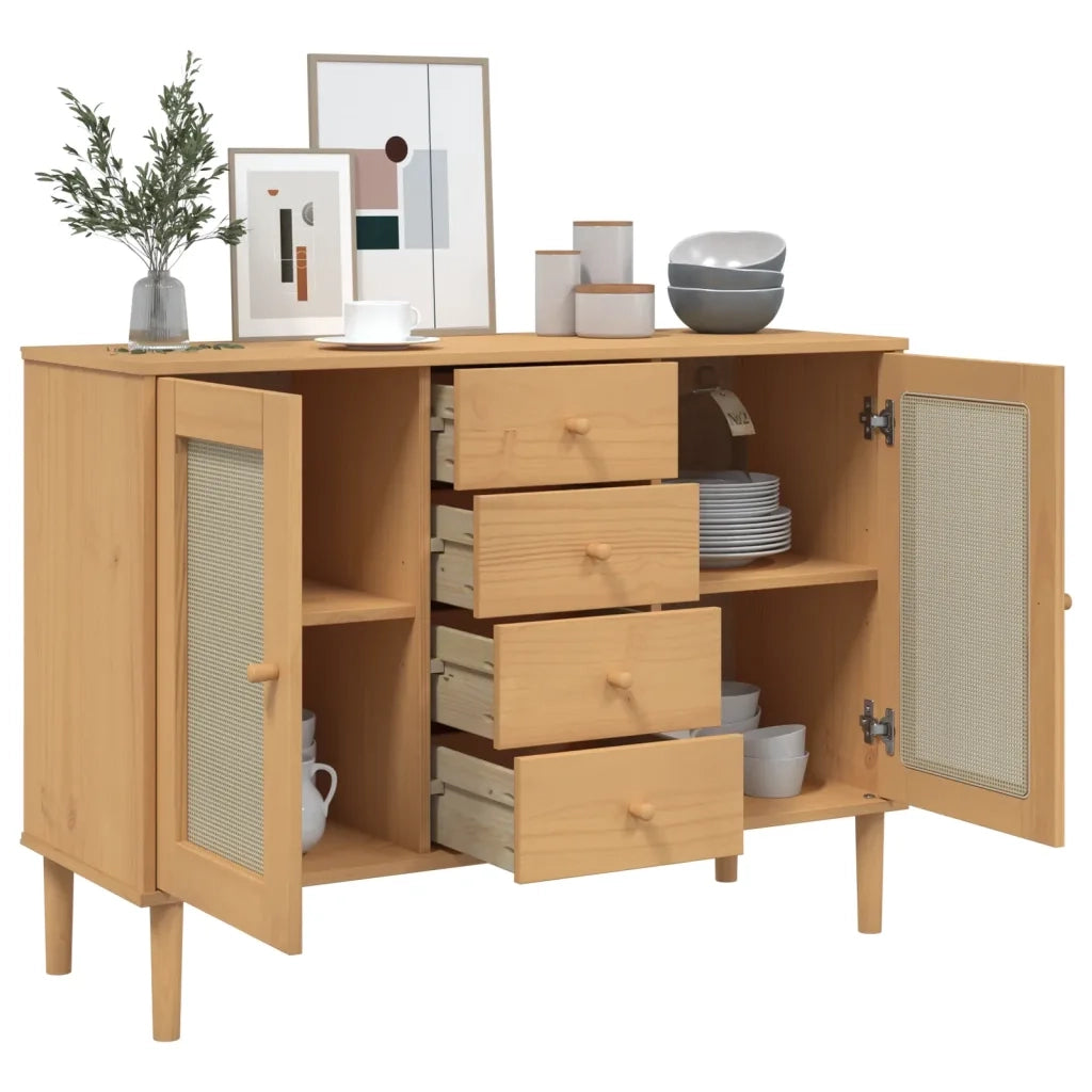 Credenza SENJA Aspetto Rattan 112x40x80 cm Legno Massello Pino 358025