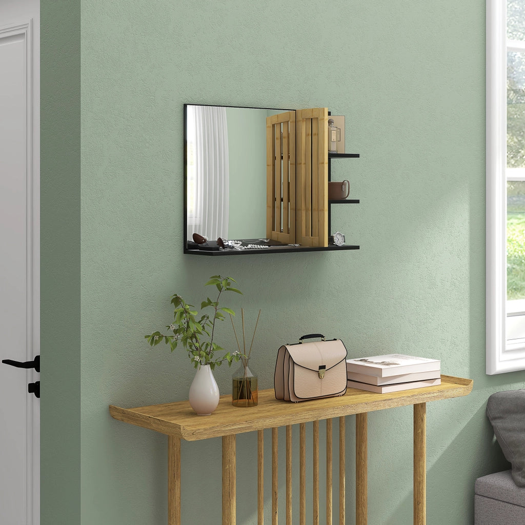 Specchiera Bagno Moderna da Parete a 4 Ripiani in Legno, 45x15x58.5cm, Nero
