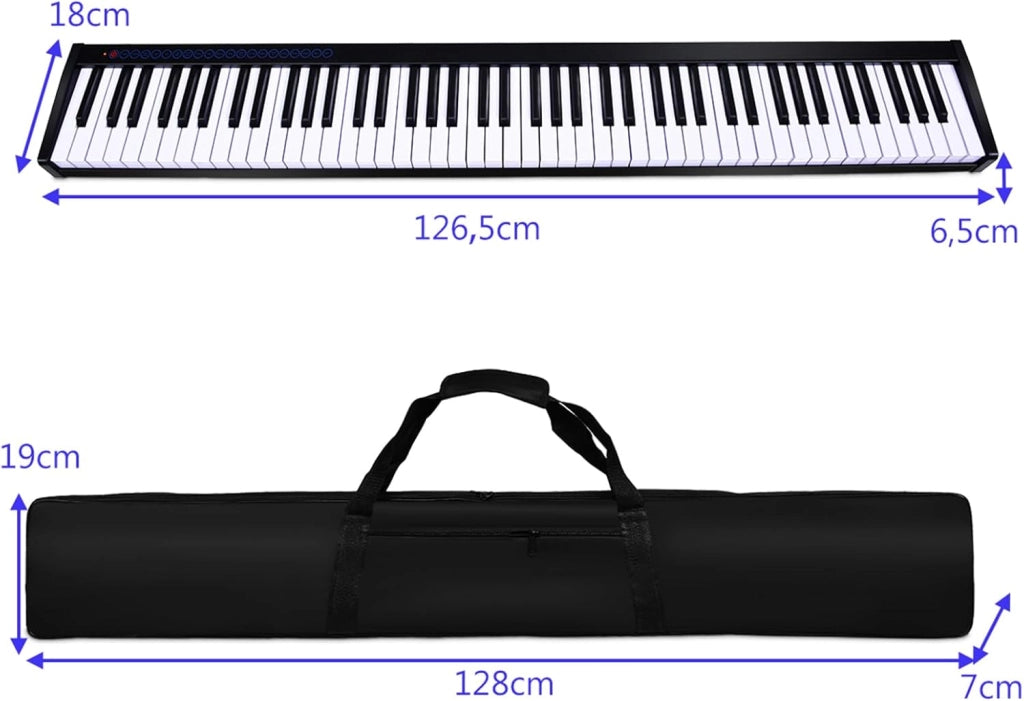 Tastiera Musicale 88 Tasti, Pianoforte Digitale Portatile con Custodia, Pianola con 128 Ritmi e Toni, Pedale Sustain, MIDI, USB e Funzione di APP Bluetooth (Nero)