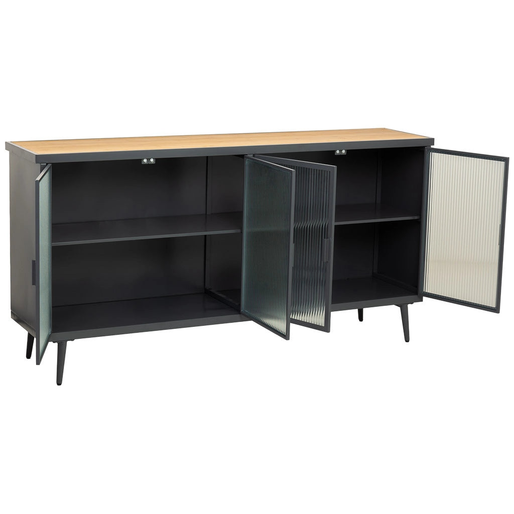 Appendiabiti in metallo e legno con vetro 160x36x80h cm - nero