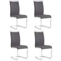 Set di 4 sedie da pranzo a sbalzo, struttura in metallo cromato, schienale in pelle PU, 42x 54 x 100 cm, Grigio