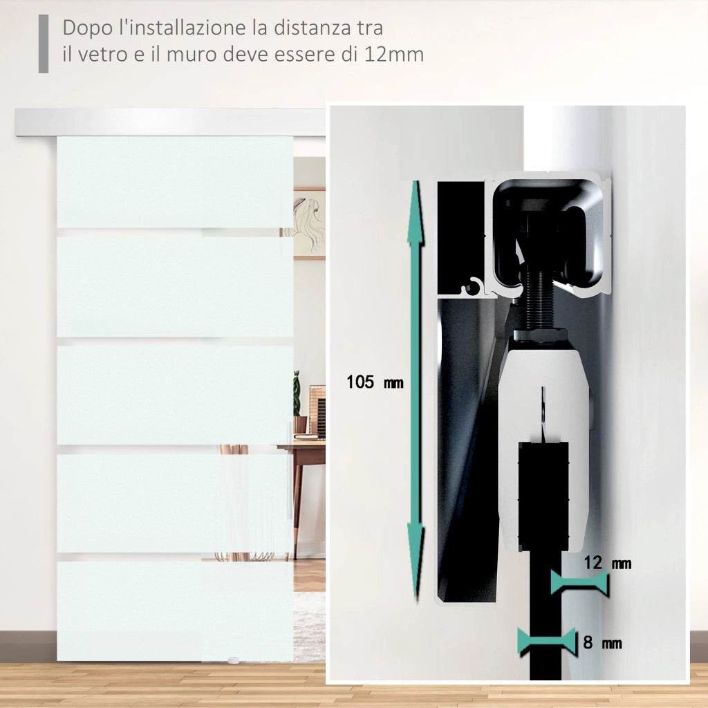 Porta Scorrevole Interna in Vetro Smerigliato e Satinato ¨C zephmum ¨C Grigio 205x90x0,8cm