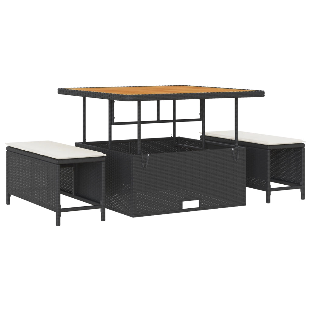 Set Divano da Giardino 11 Pezzi con Cuscini Nero Polirattan Acacia