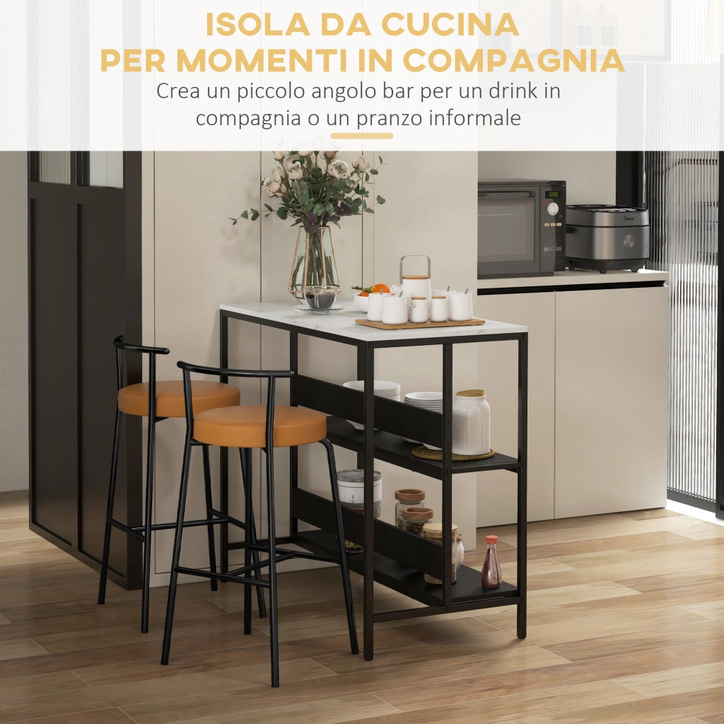 Isola da Cucina con Mensole ¨C Minimal ¨C Nero e Bianco, Metallo, 100x50x90cm