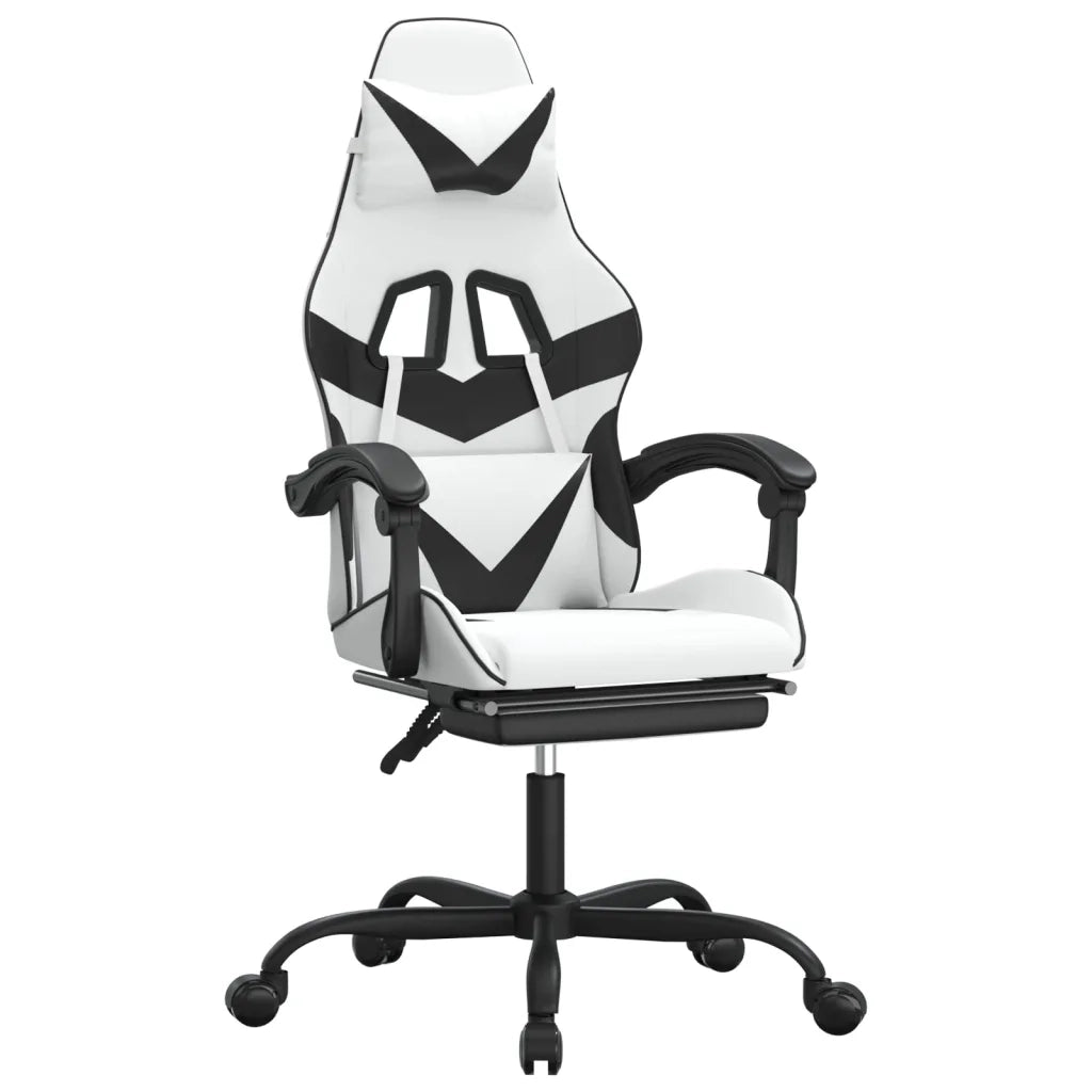 Sedia da Gaming | Sedia da e-sports Girevole Poggiapiedi Bianco e Nero Similpelle