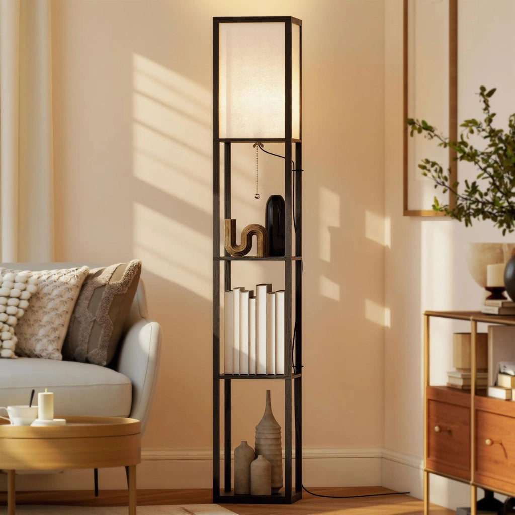 Lampada da terra con scaffali ¨C zephmum ¨C legno 26x26x160 cm