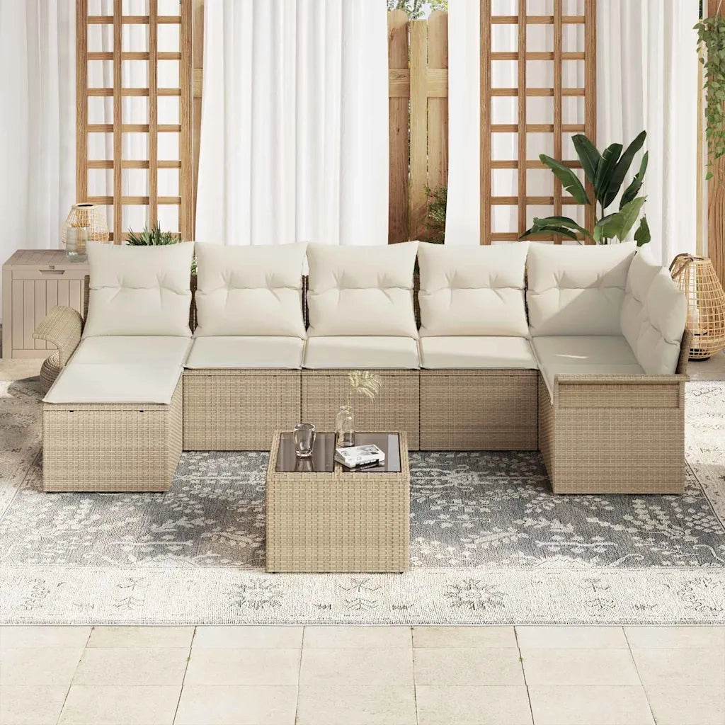 Set Divano da Giardino con cuscino 8 pcs Beige Poly Rattan