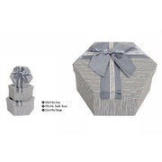 Trade Shop - Set 3 Pz Scatole Box Per Regali Varie Misure Esagonali Grigia Con Fiocco 69354 -