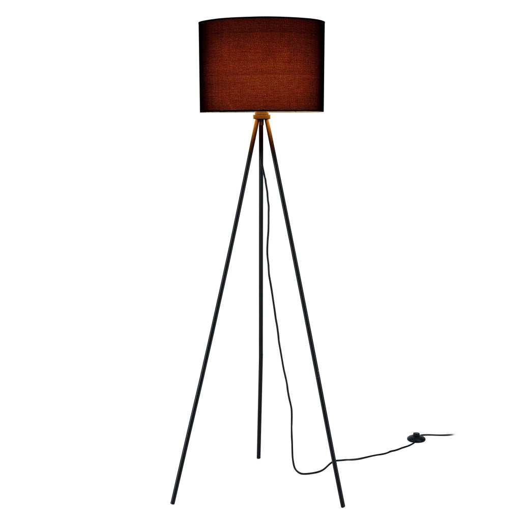 Lampada da terra (1 attacco E27) (150 cm x 60 cm) paralume (nero) ombrellone e lampada da terra a tre gambe 03_0002425